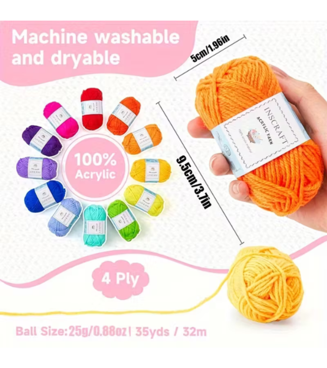 ערכת סריגה וקרושה – 40 גלילי חוט אקריליק צבעוניים + אביזרים