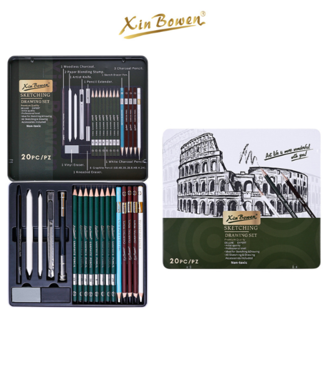 סט רישום מקצועי 20 חלקים – Xin Bowen Sketching & Drawing Set
