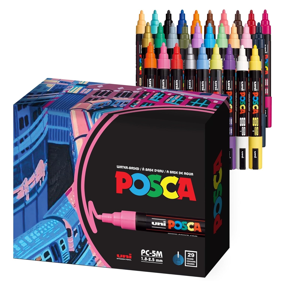 סט 29 טושים אקריליק פוסקה UNI POSCA PC-5M