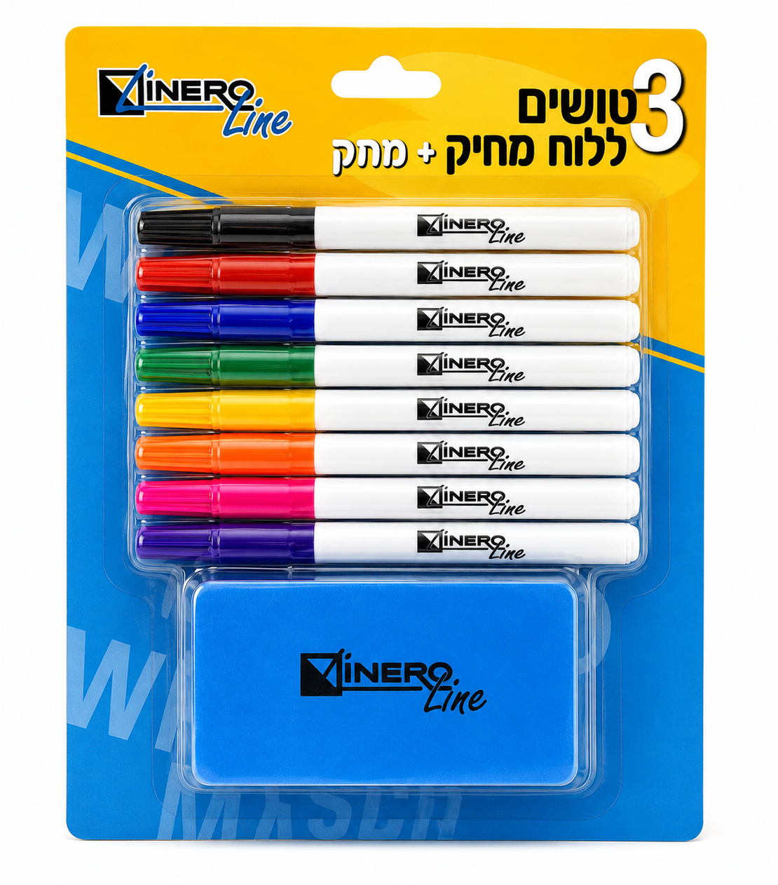 סט טושים צבעוניים ללוח מחיק עם מחק – 8 יחידות Viner Line