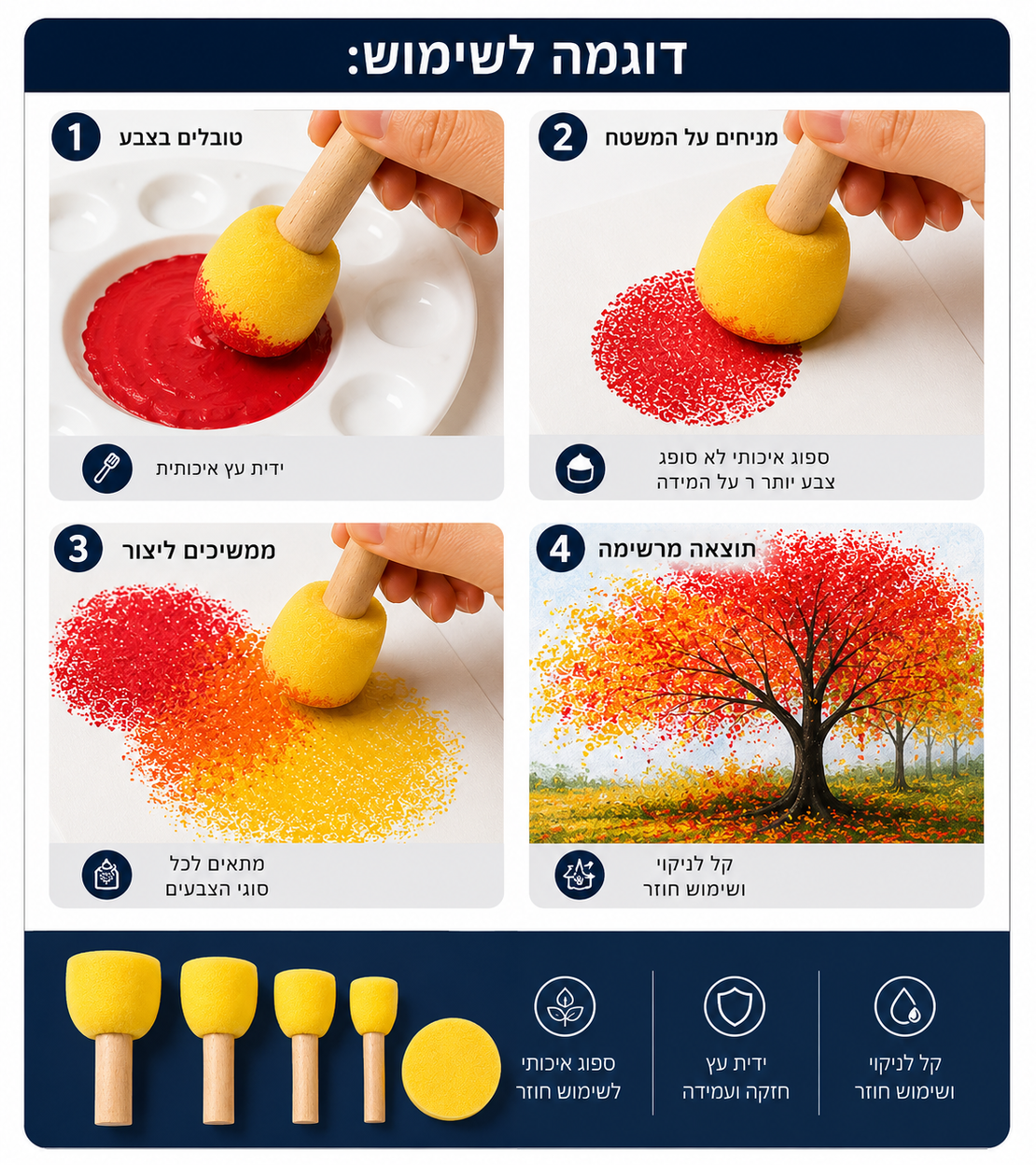 סט ספוגיות טפיחה לצביעה ויצירה –5 יחידות Sponge Daubers Set for Painting & Craft