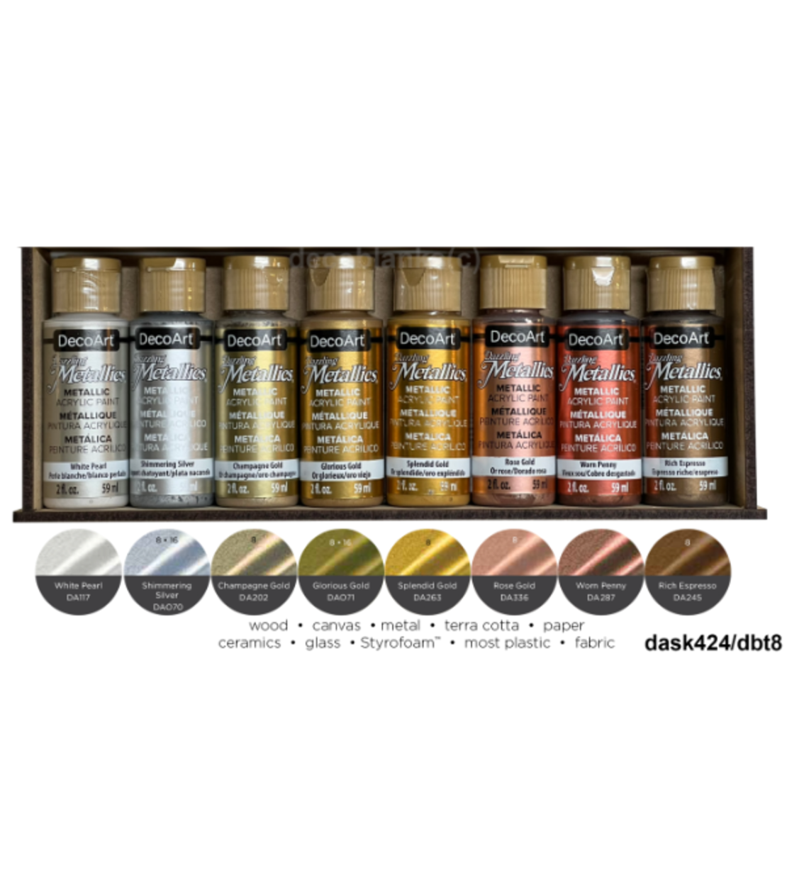 סט צבעי אקריליק מטאליים – DecoArt Dazzling Metallics Value Pack (8 × 59 מ