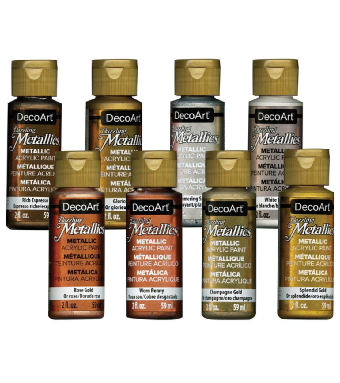 סט צבעי אקריליק מטאליים – DecoArt Dazzling Metallics Value Pack (8 × 59 מ