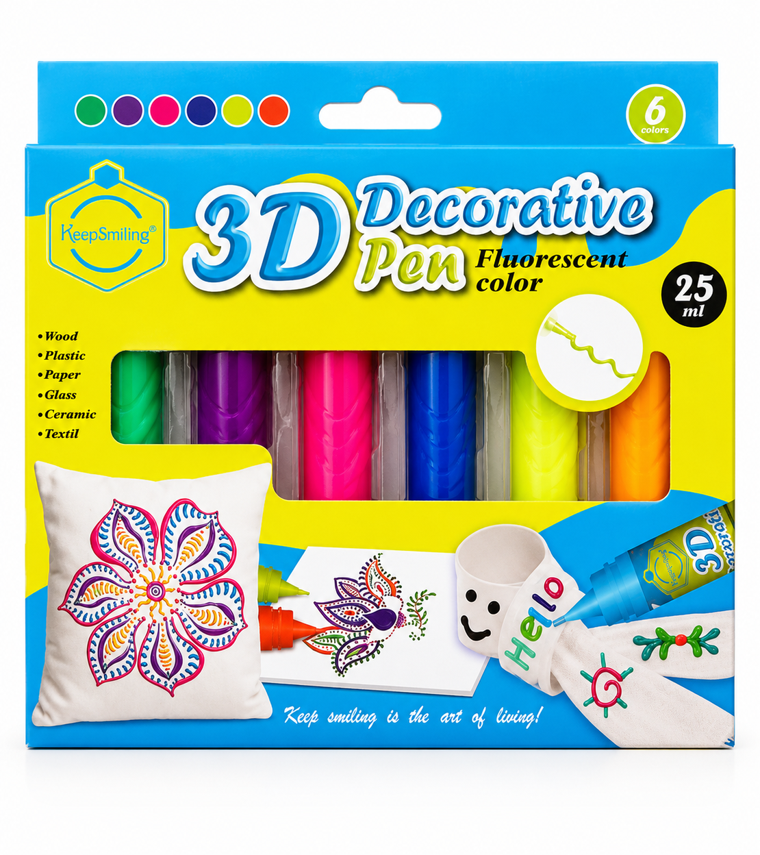 סט צבעי טוליפ תלת מימד זוהרים 3D – 6 צבעים × 25 מ