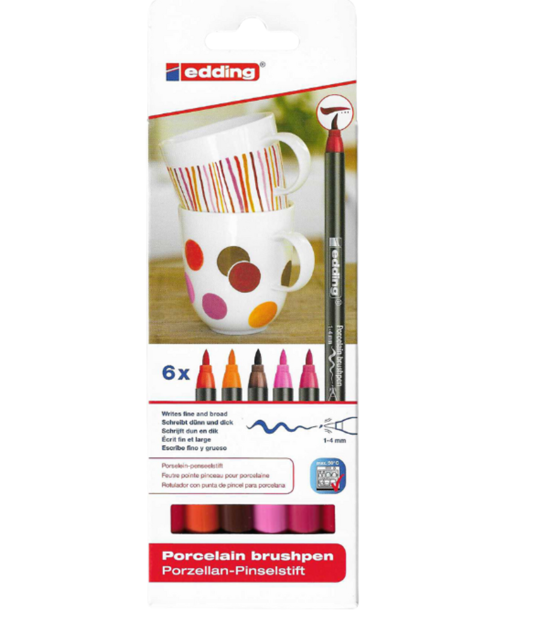 סט טושים לפורצלן 6 צבעים אדומים -  edding Porcelain Brushpen