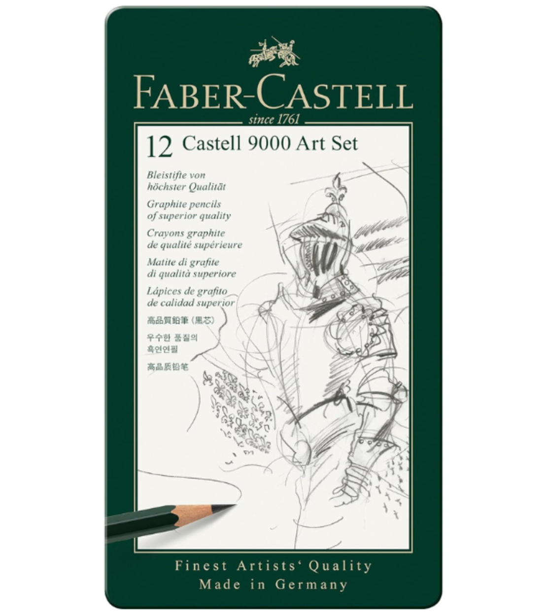 סט עפרונות גרפיט Faber-Castell 9000 - 12 דרגות קושי לציור מקצועי
