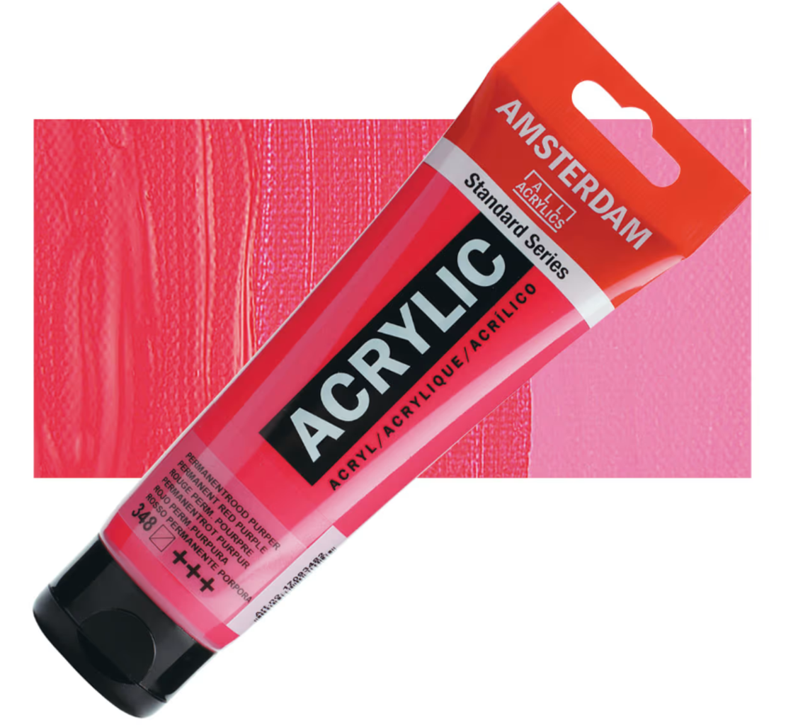 צבע אקריליק אמסטרדם מסדרת Standard – גוון אדום־סגלגל קבוע (Permanent Red Purple 348)