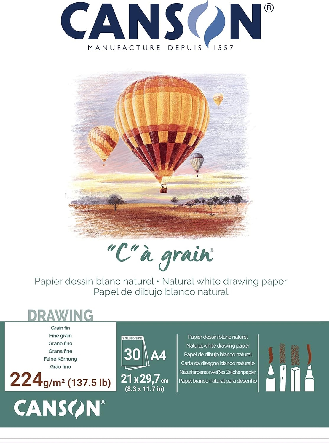בלוק כנסון לרישום וציור 30 דפים C.A.Grain A4