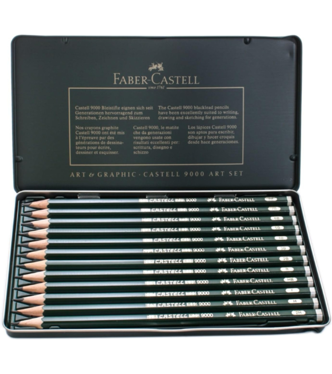 סט עפרונות גרפיט Faber-Castell 9000 - 12 דרגות קושי לציור מקצועי