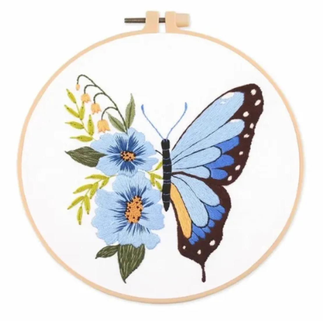 ערכת רקמה פרפר כחול ופריחה – Blue Butterfly & Blossoms