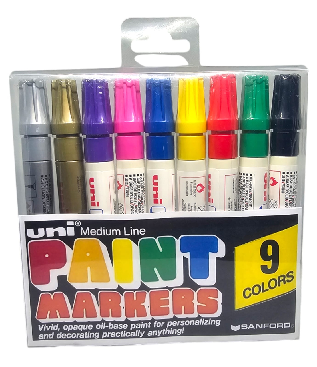 סט טושים על בסיס שמן 9 צבעים - UNI Paint Markers