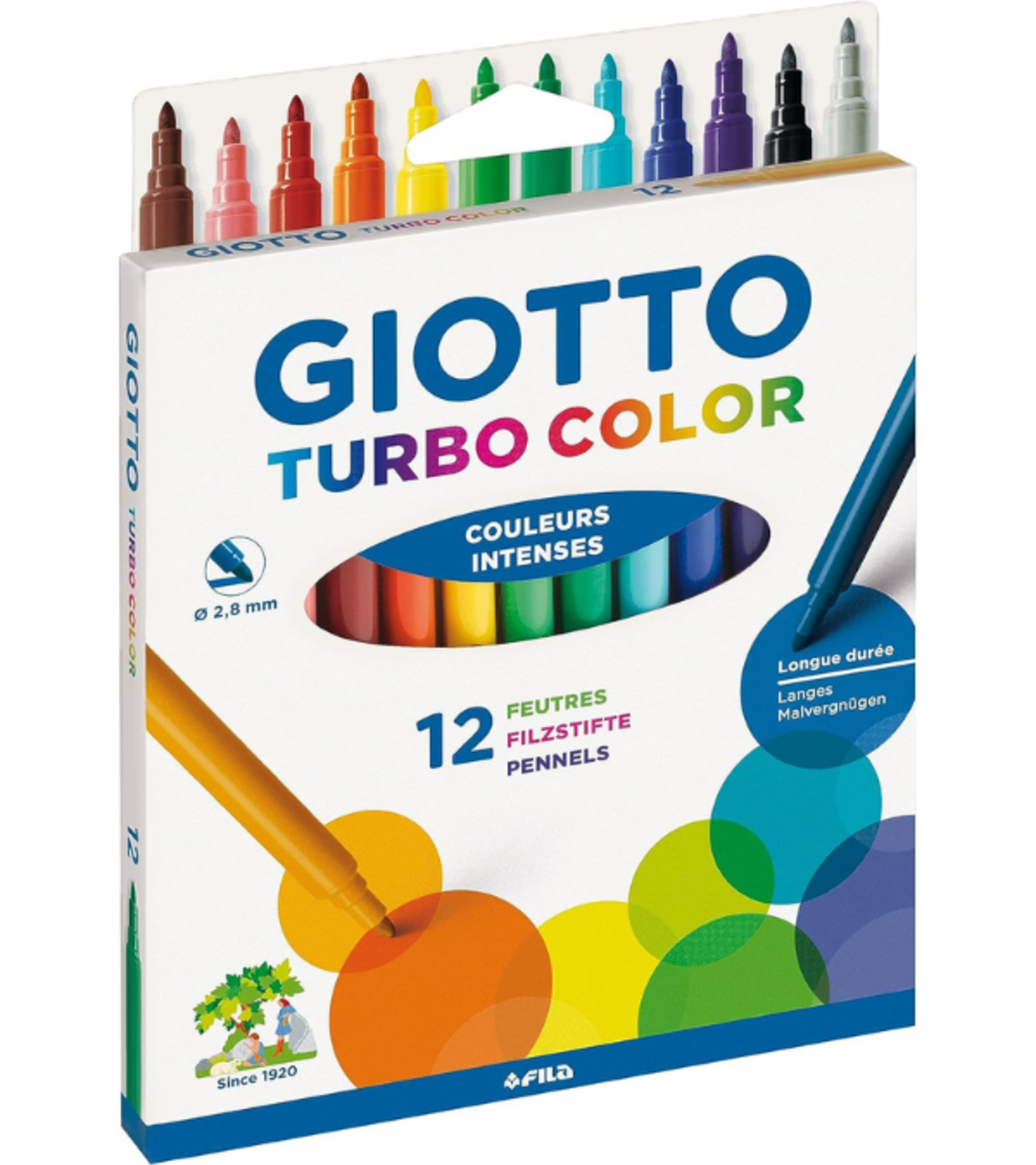 סט טושים רחיצים 12 גוונים עזים Giotto Turbo Color