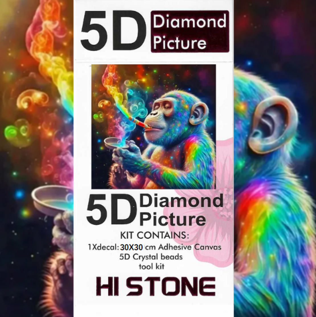 ערכת תמונת יהלומים 5D HI STONE - קוף צבעוני - 30x30 ס