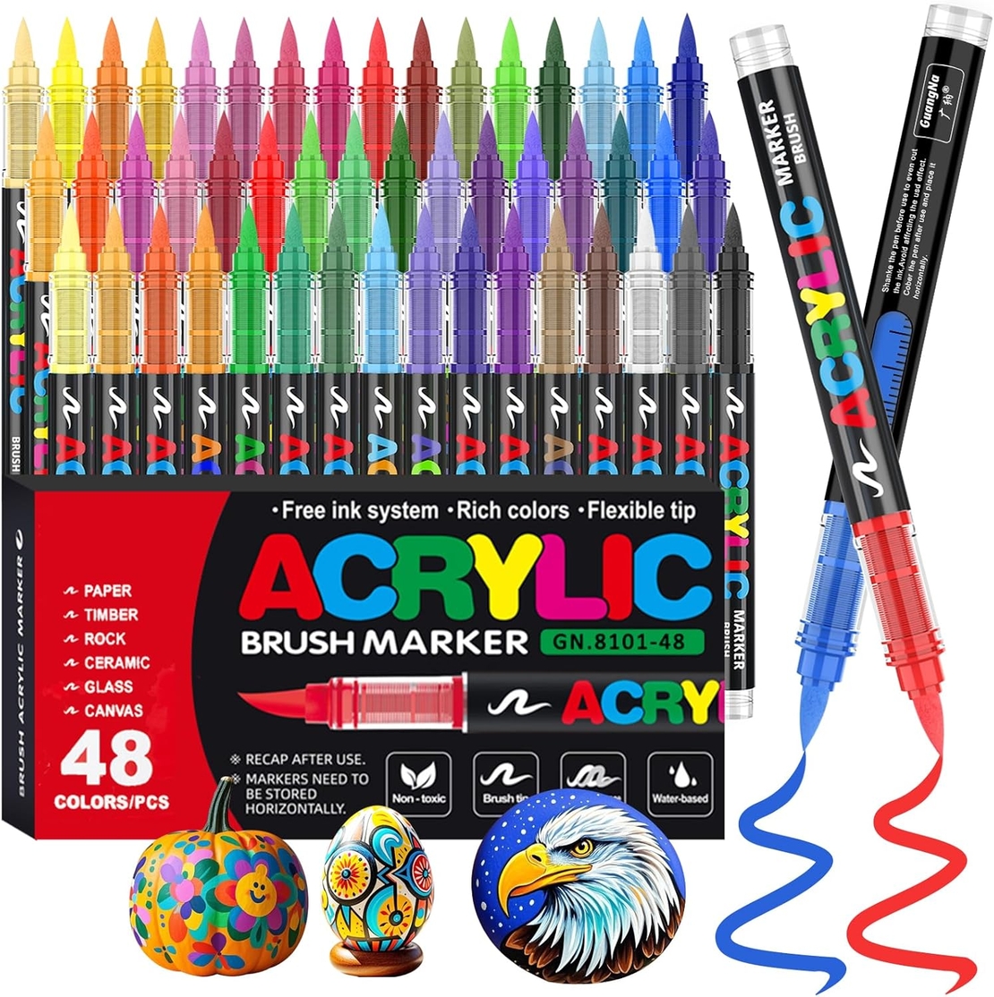 סט טושי אקריליק עם ראש מברשת – 48 צבעים AcrylicBrush-GN8101-48