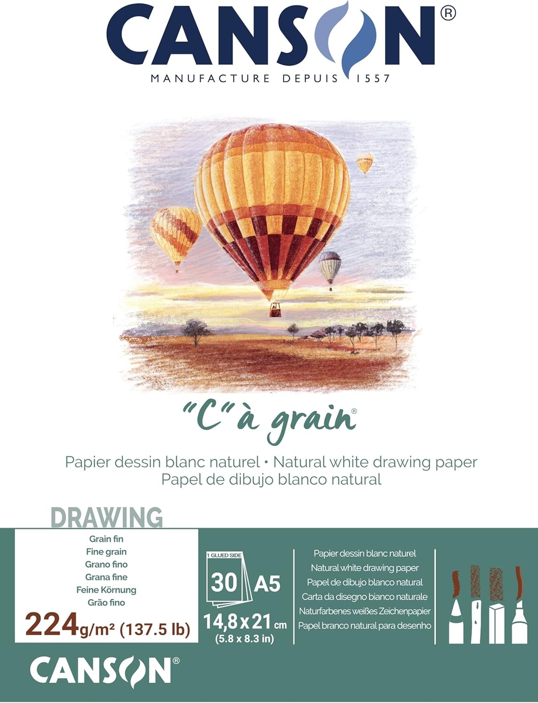 בלוק כנסון לרישום וציור 30 דפים C.A.Grain A5