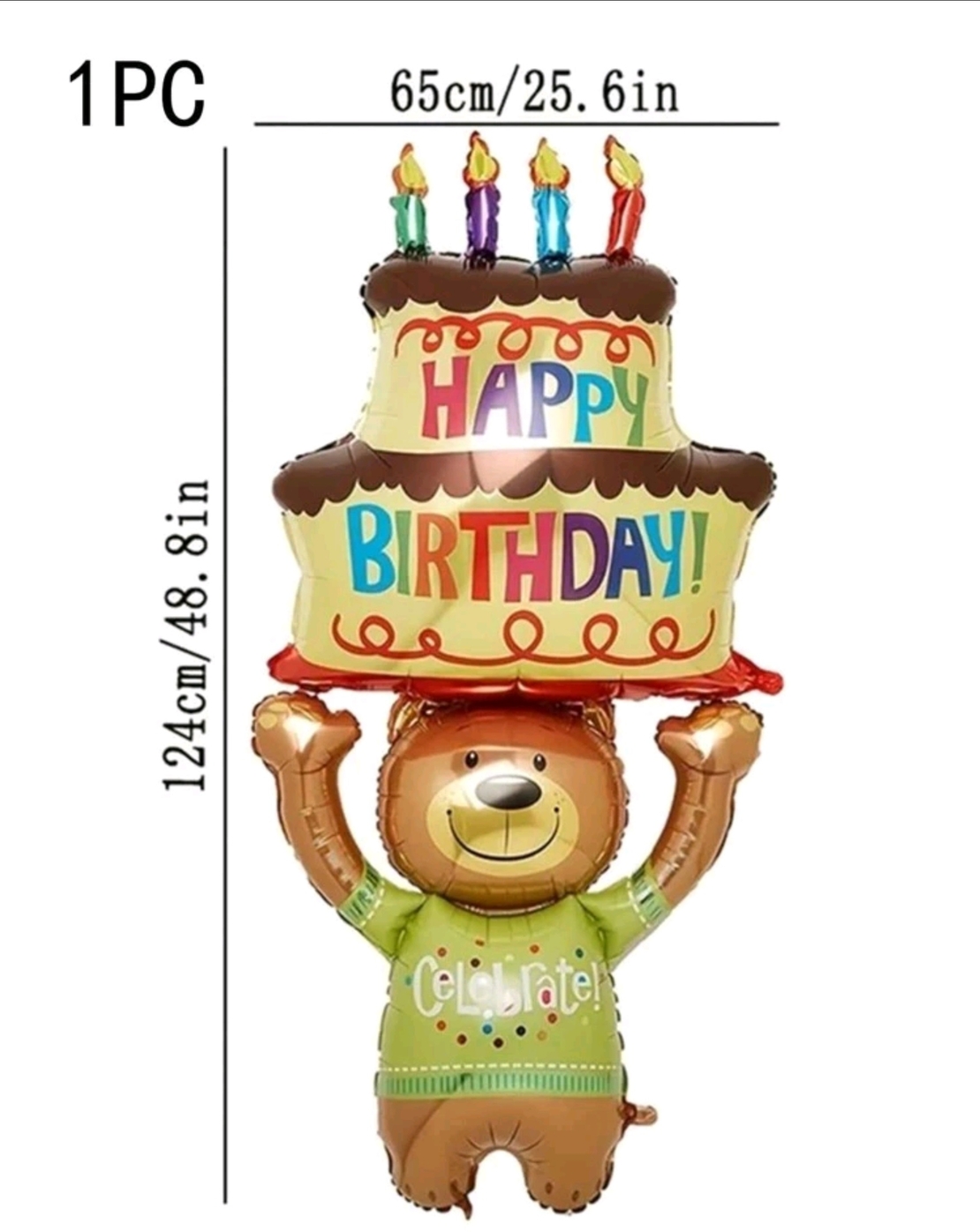 בלון מיוחד בצורת דובי עם עוגה יום הולדת