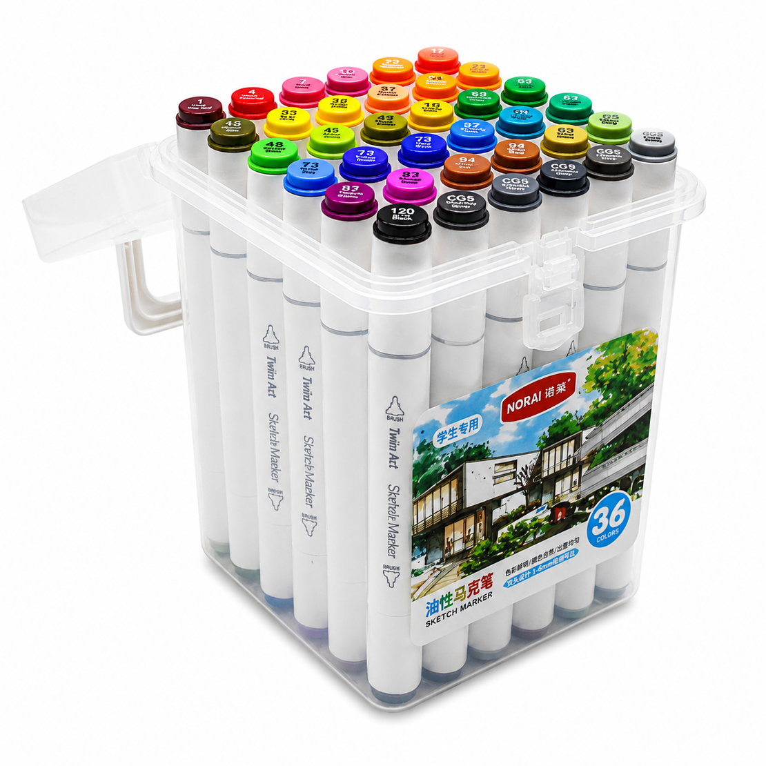 סט טושי סקיצה דו-צדדיים סט 36 צבעים NORAI Sketch Marker