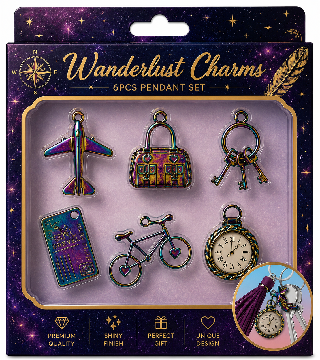 סט תליונים לעיצוב ותכשיטנות – Wanderlust Charms 6 Pieces Pendant Set