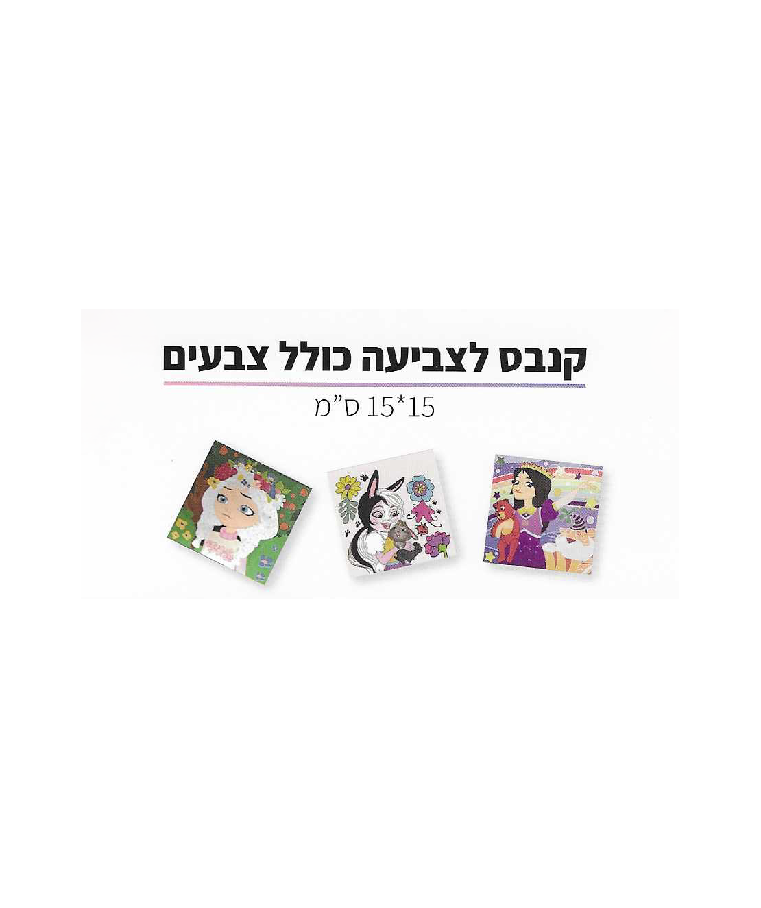 קנבס לצביעה - ערכת קנבס לצביעה מחוברים בחבל כולל צבעים ומכחול  15*15 סמ - נסיכות