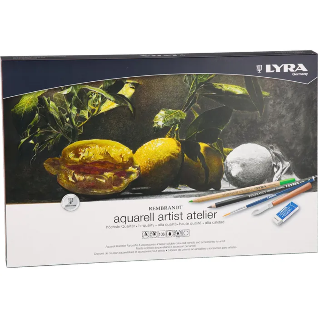 ערכת עפרונות צבעי מים קופסת עץ מהודרת 106 חלקים Lyra Rembrandt Aquarell Artist