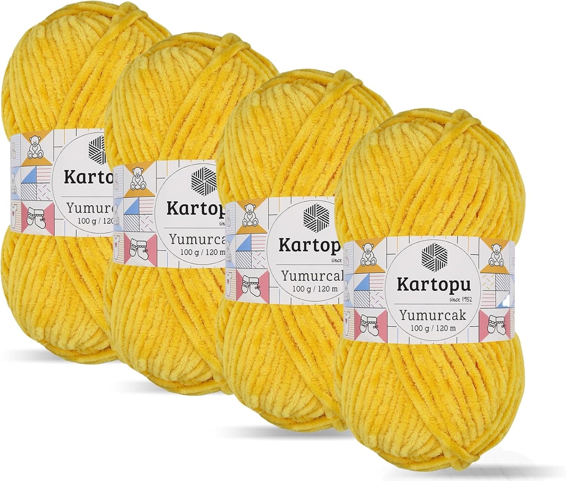 חוט קטיפה לסריגה Kartopu Yumurcak – צבע צהוב