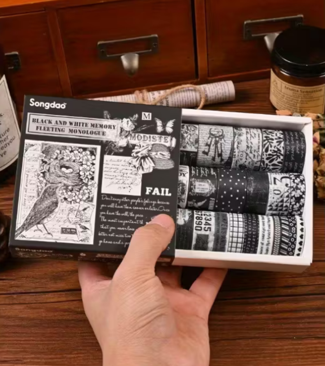 סט סרטי וושי דקורטיביים – שחור לבן וינטג' (Black & White Memory)