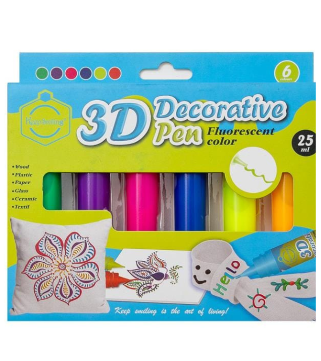 סט צבעי טוליפ תלת מימד זוהרים 3D – 6 צבעים × 25 מ