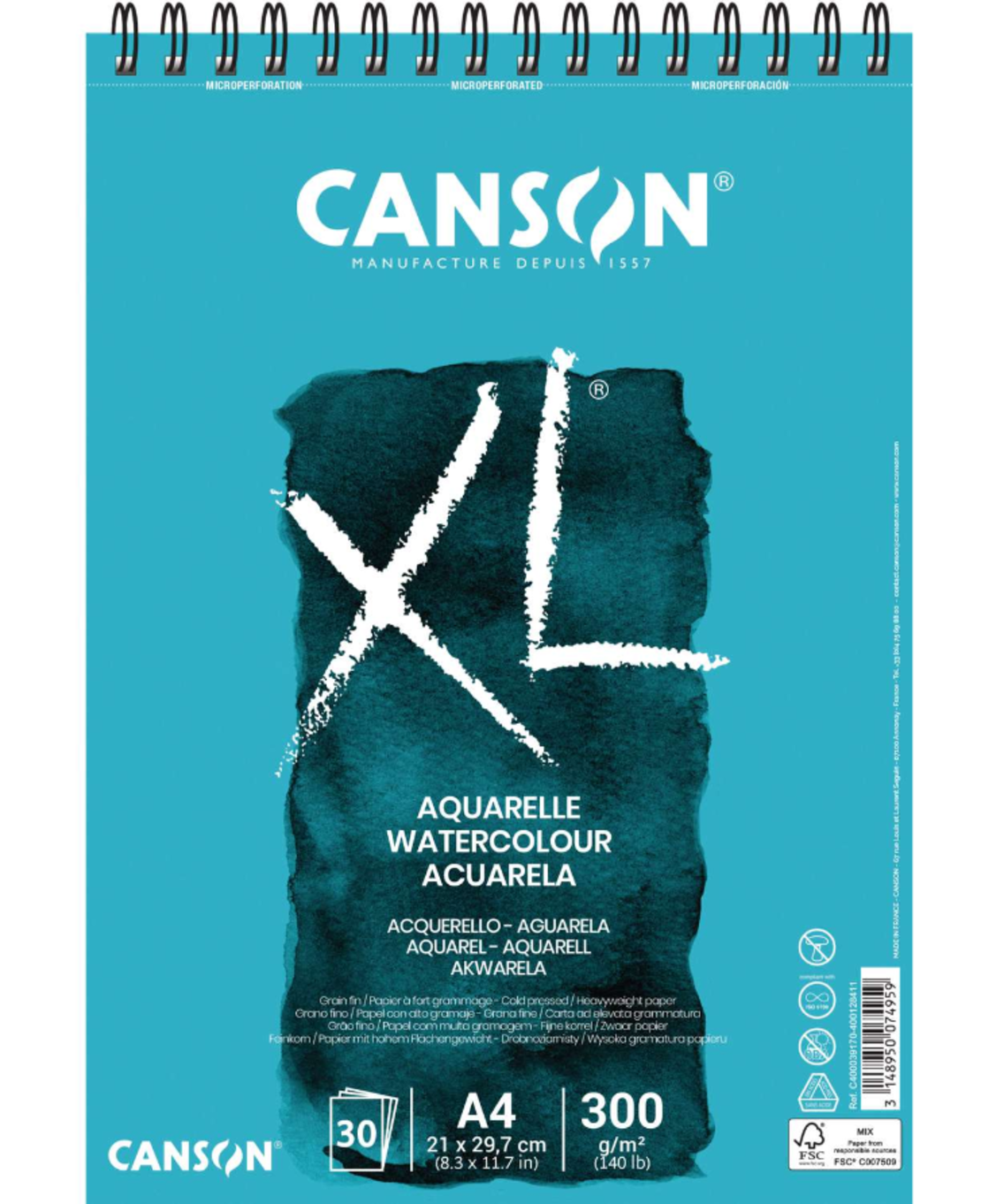 סקצ'בוק לצבעי מים 30 דפים נייר 300 גרם -Canson XL Aquarelle Watercolour A4