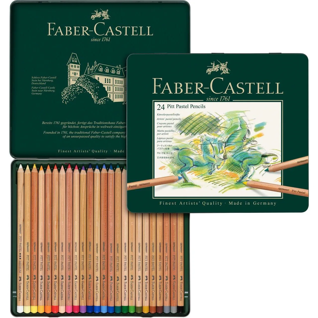 סט עפרונות פסטל קופסת פח – 24 עפרונות Faber-Castell Pitt