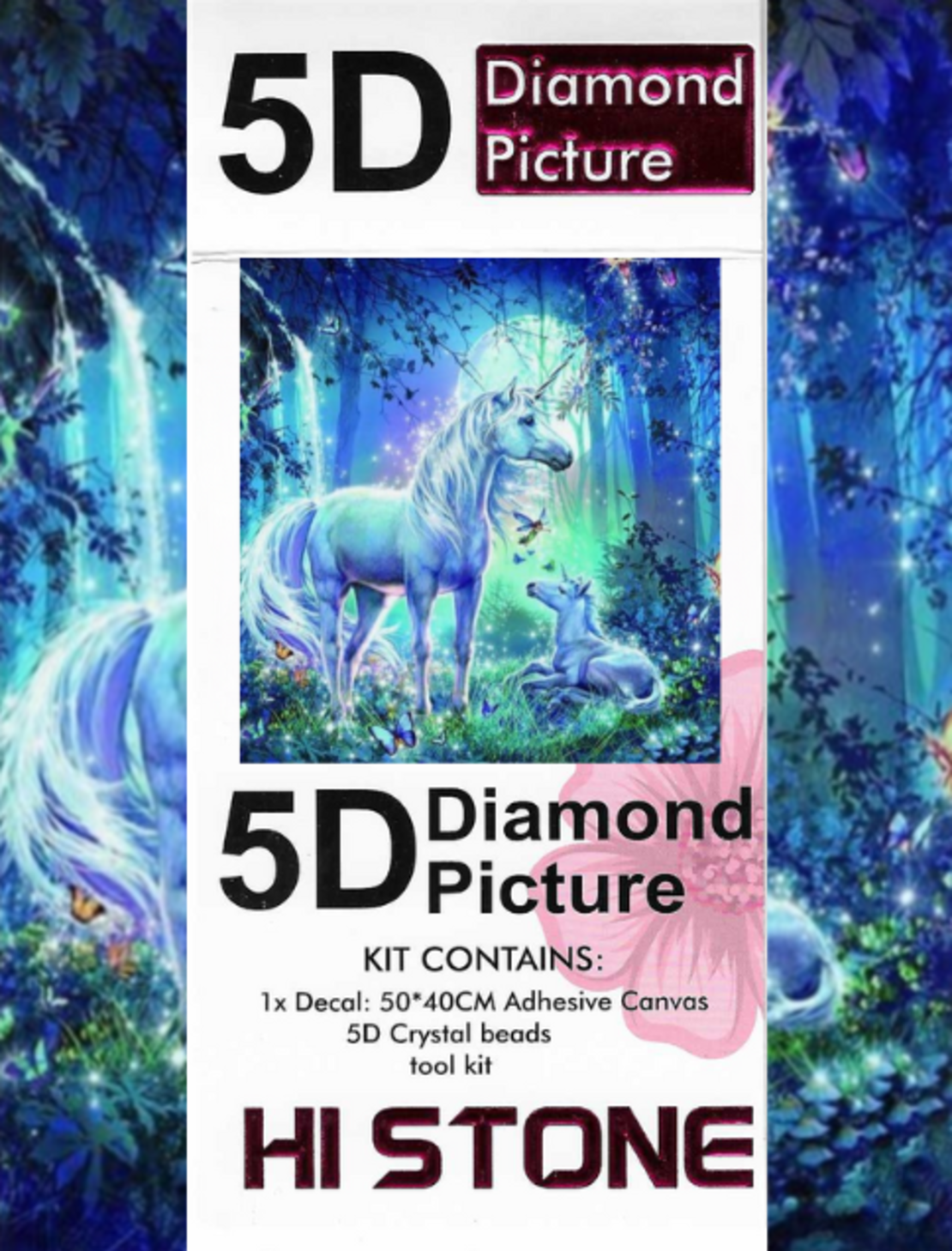 ערכת תמונת יהלומים 5D HI STONE - חד קרן קסום ביער - 50x40 ס