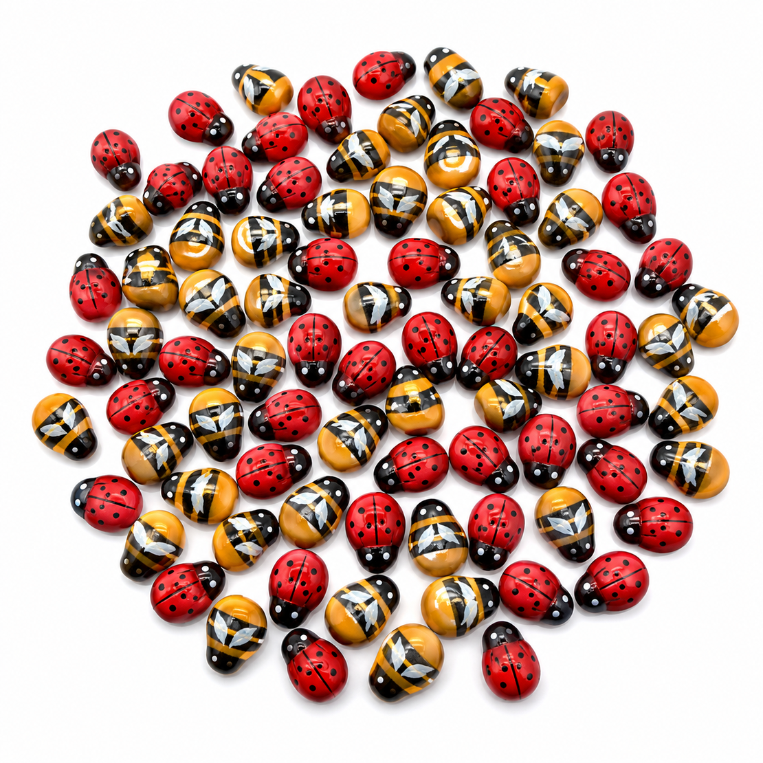 סט קישוטי עץ דבורים וחיפושיות להדבקה – Wooden Bee & Ladybug Craft Embellishments 100PCS