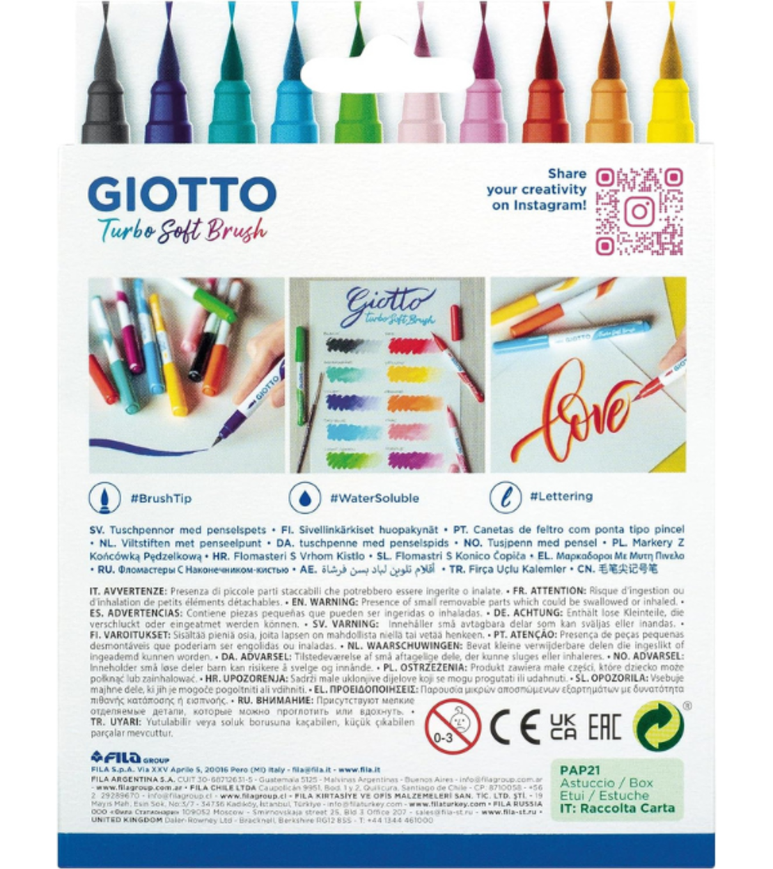 סט 10 טושים עם ראש מכחול לציור מקצועי-Giotto Turbo Soft Brush
