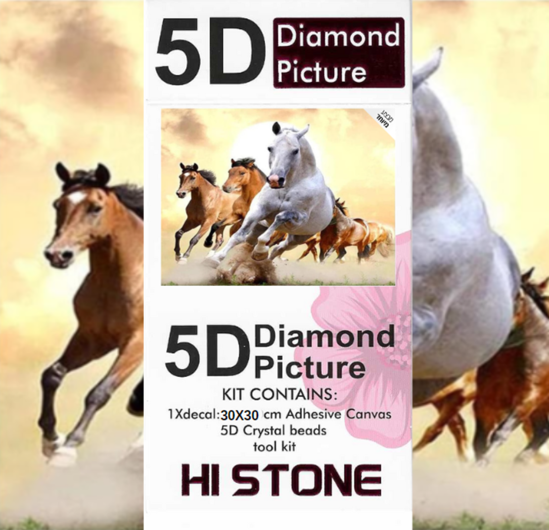 ערכת תמונת יהלומים 5D HI STONE - סוסים דוהרים - 30x30 ס