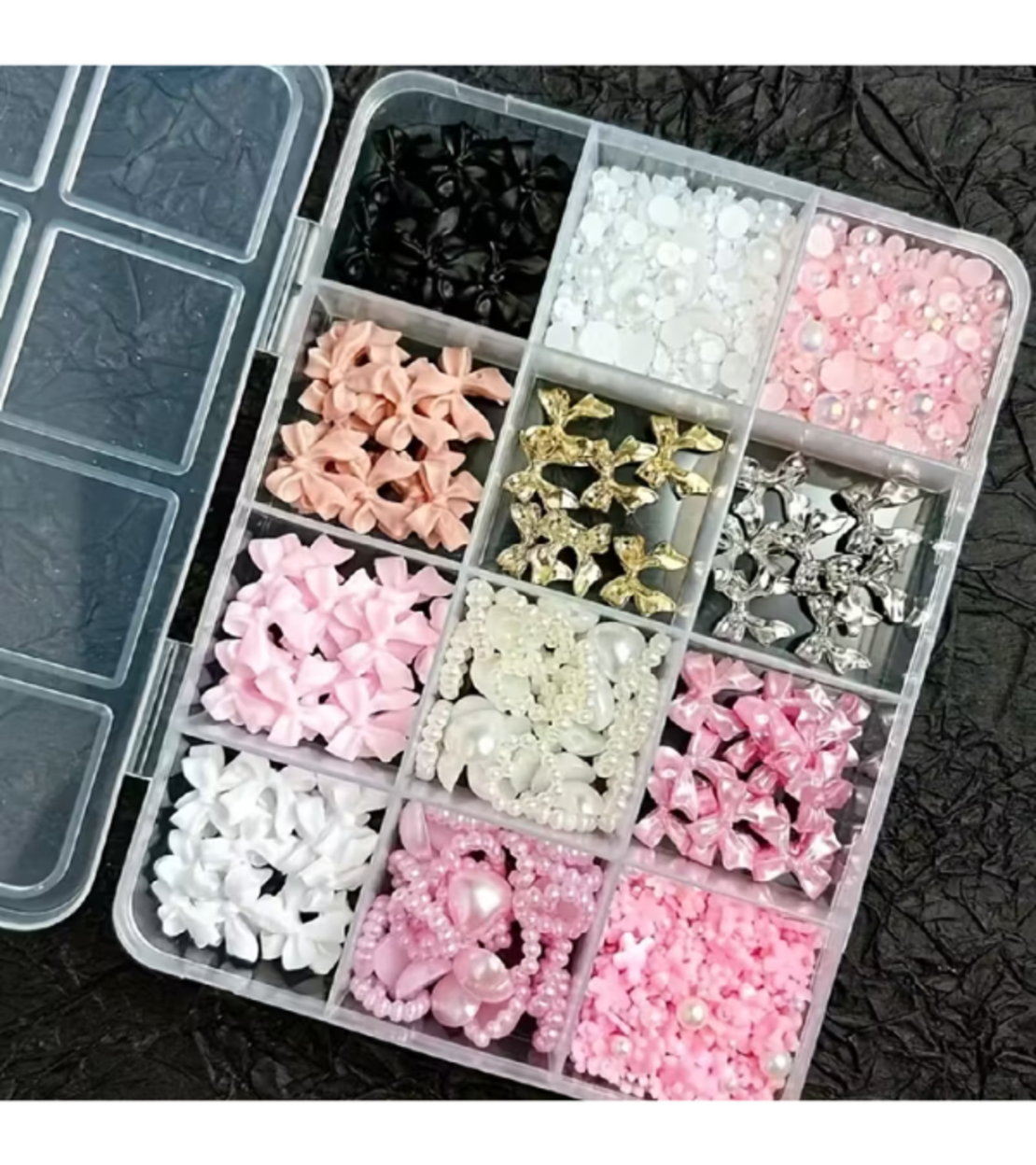 קיט קישוט וצורות – 12 תאים עם אבני פנינים ואלמנטים לעיצוב