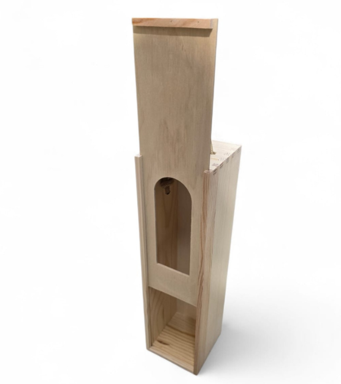 ארגז עץ לבקבוק יין עם ידית חבל – קופסת מתנה טבעית