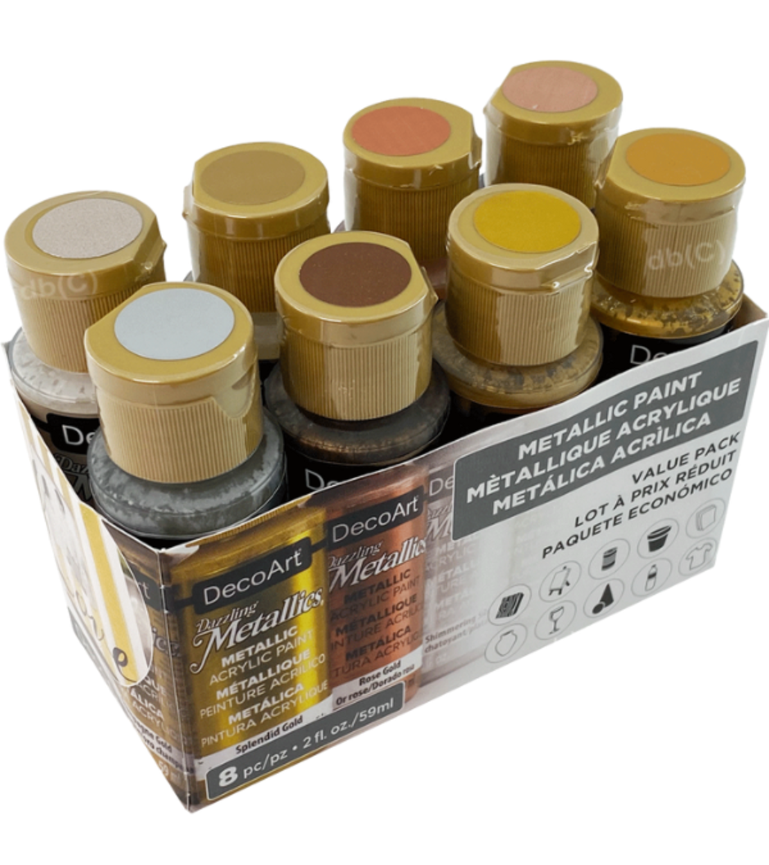 סט צבעי אקריליק מטאליים – DecoArt Dazzling Metallics Value Pack (8 × 59 מ