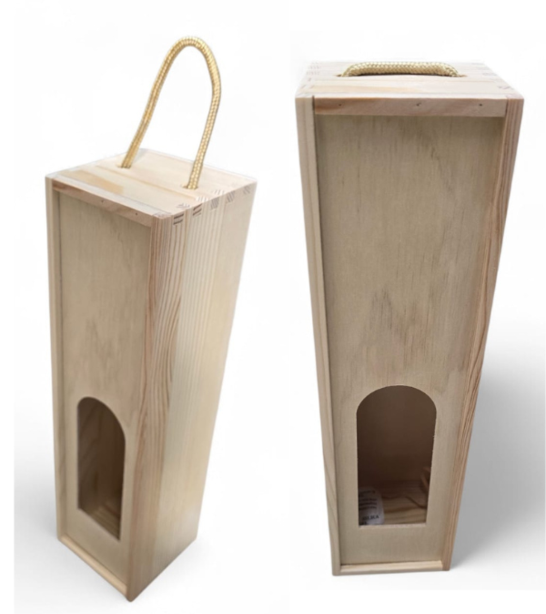 ארגז עץ לבקבוק יין עם ידית חבל – קופסת מתנה טבעית