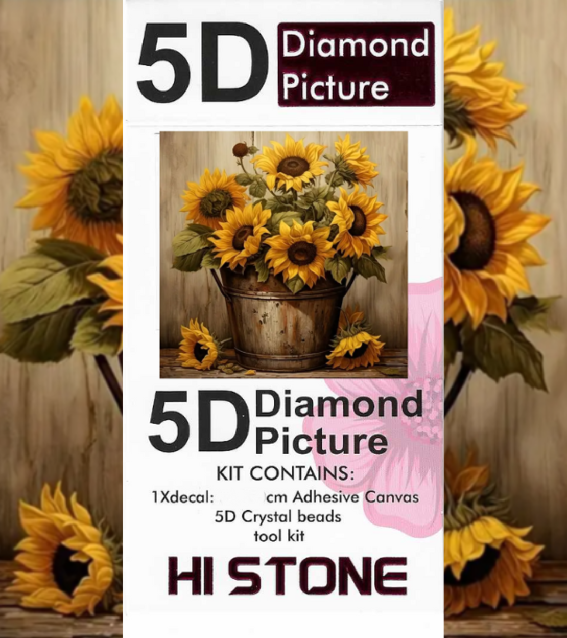 ערכת תמונת יהלומים 5D HI STONE - חמניות באגרטל כפרי  - 20x20 ס