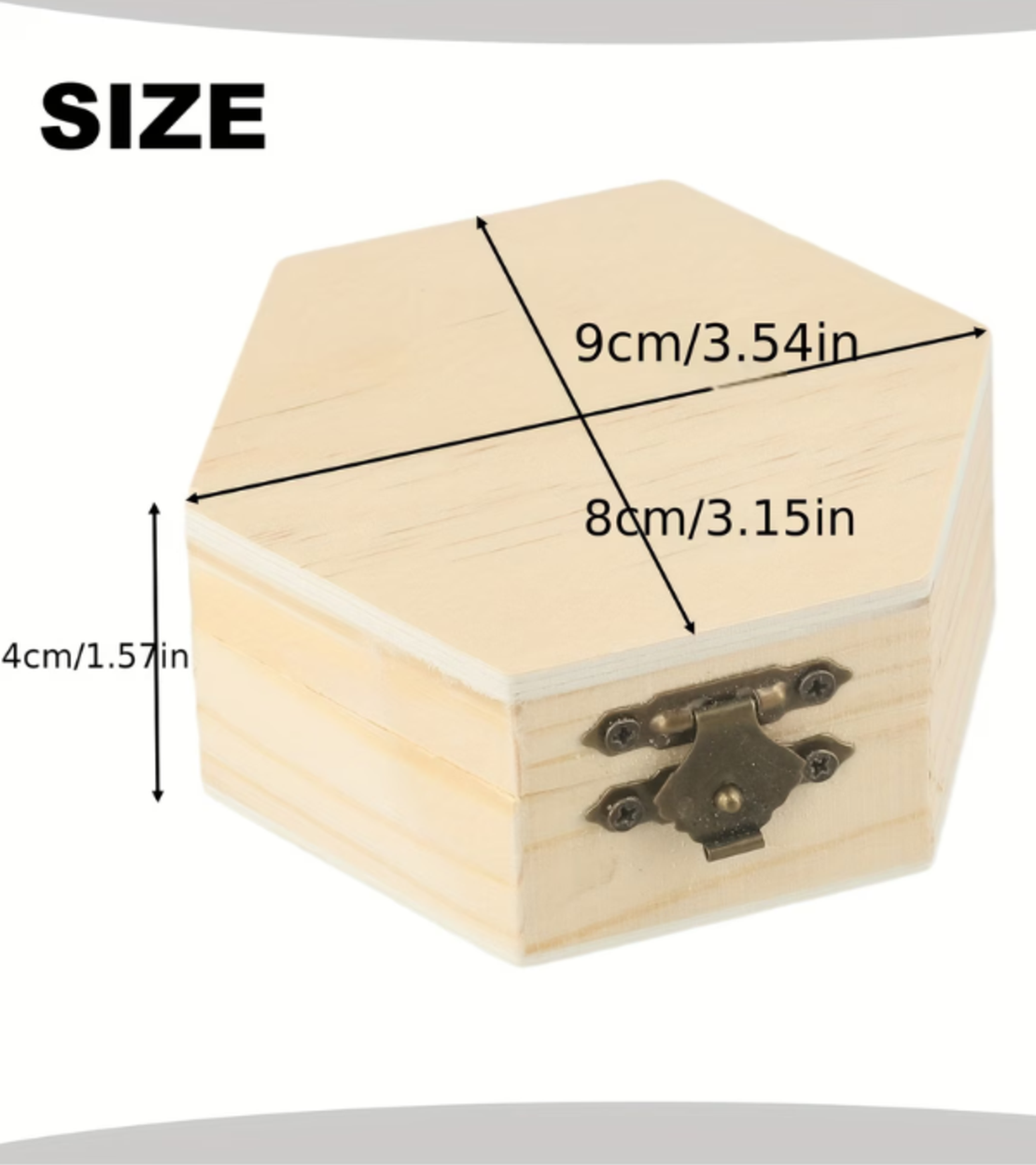 קופסת עץ משושה עם סגירת מתכת – 9×8×4 ס