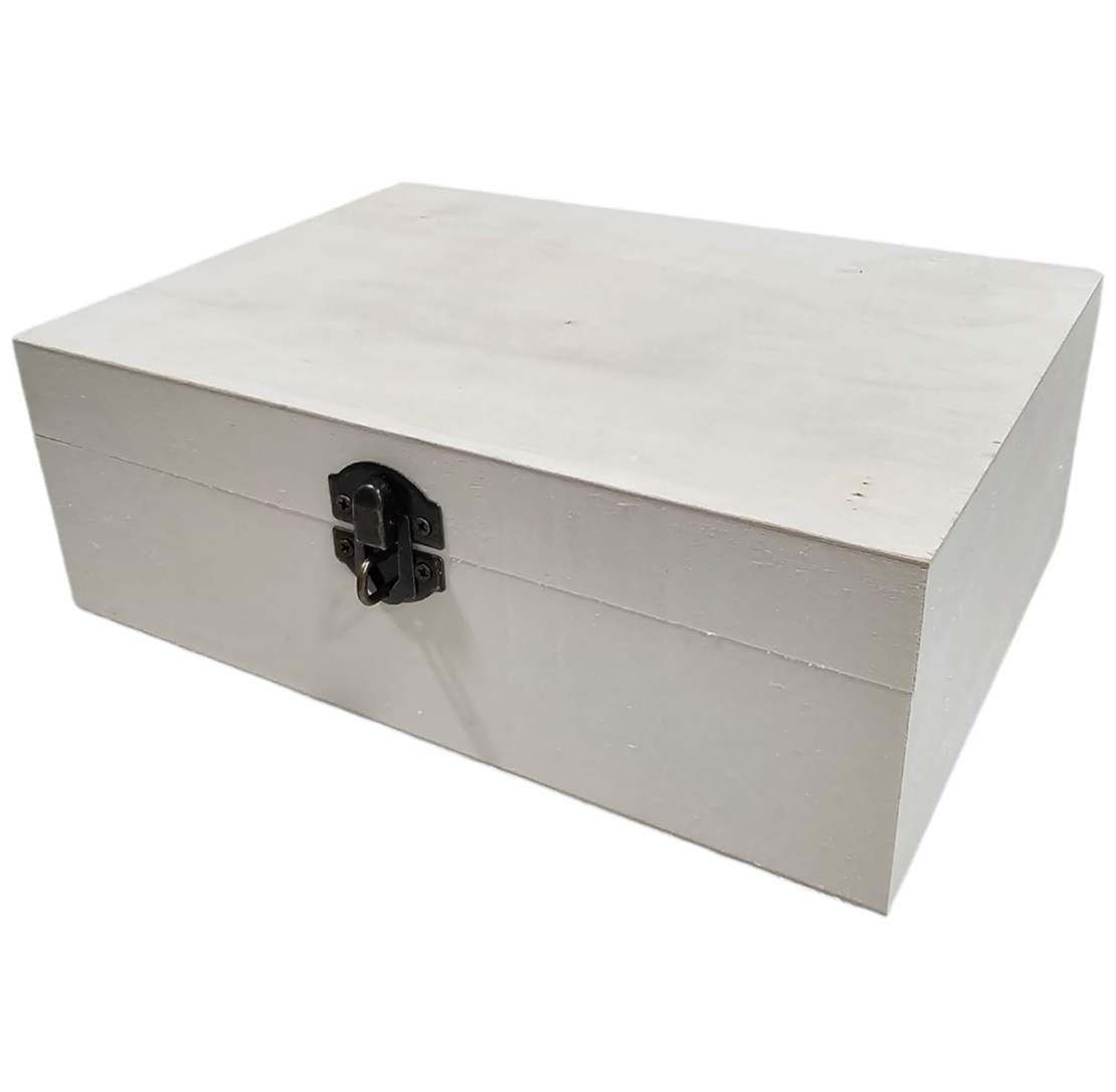 קופסת עץ מלבנית גדולה עם סוגר למנעול - 26x18x9 ס
