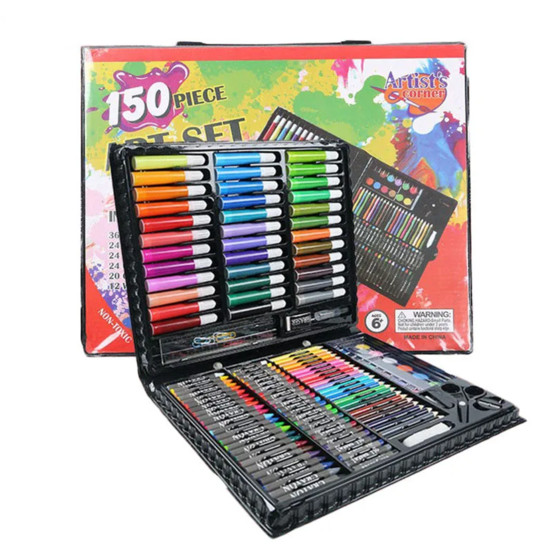 סט יצירה מקצועי 150 חלקים – ערכת ציור מלאה לילדים ולמבוגרים
