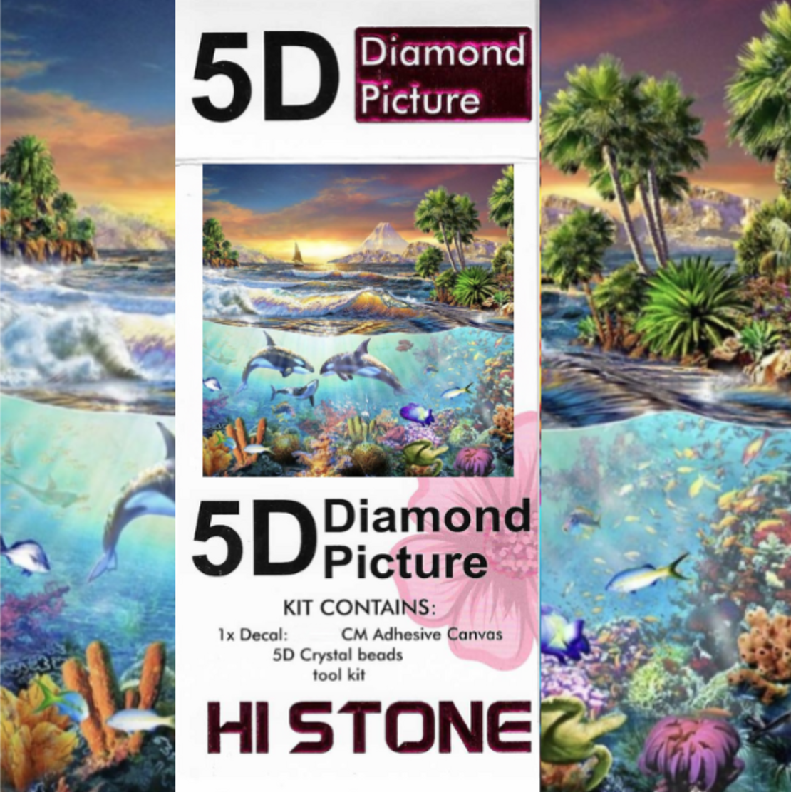 ערכת תמונת יהלומים 5D HI STONE - דולפינים ונוף אוקיינוס - 50x40 ס