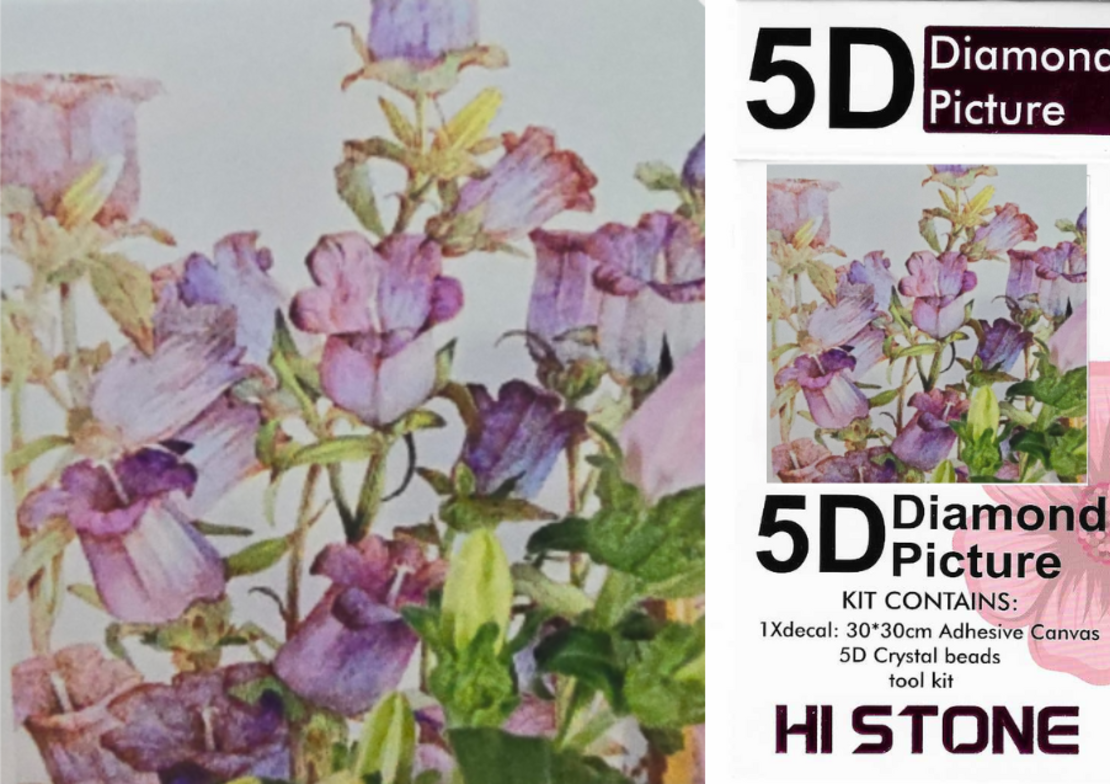 ערכת תמונת יהלומים 5D HI STONE - פרחי פעמונים סגולים - 30x30 ס