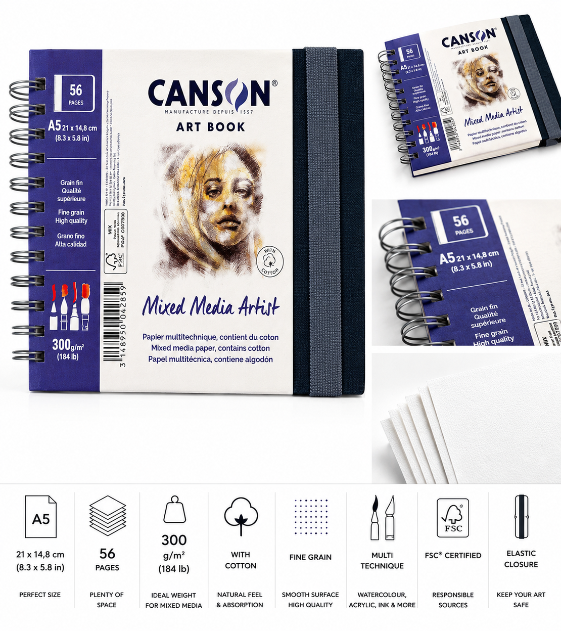 בלוק ספירלה לציור וטכניקות מעורבות Canson® Art Book Mixed Media Artist
