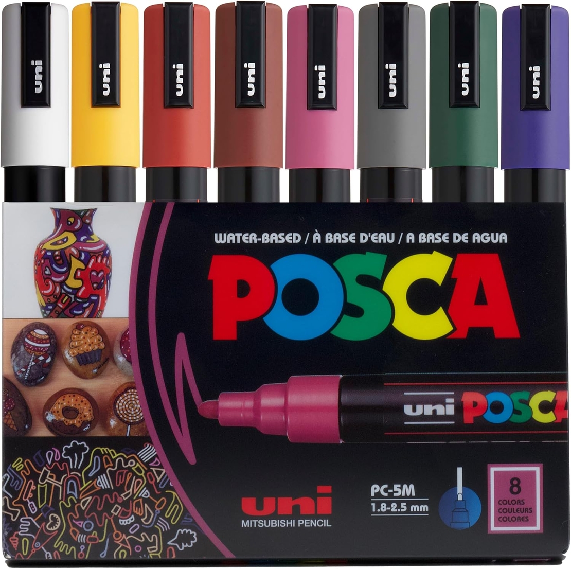 סט 8 טושים אקריליים גוונים כהים  Posca PC-5M