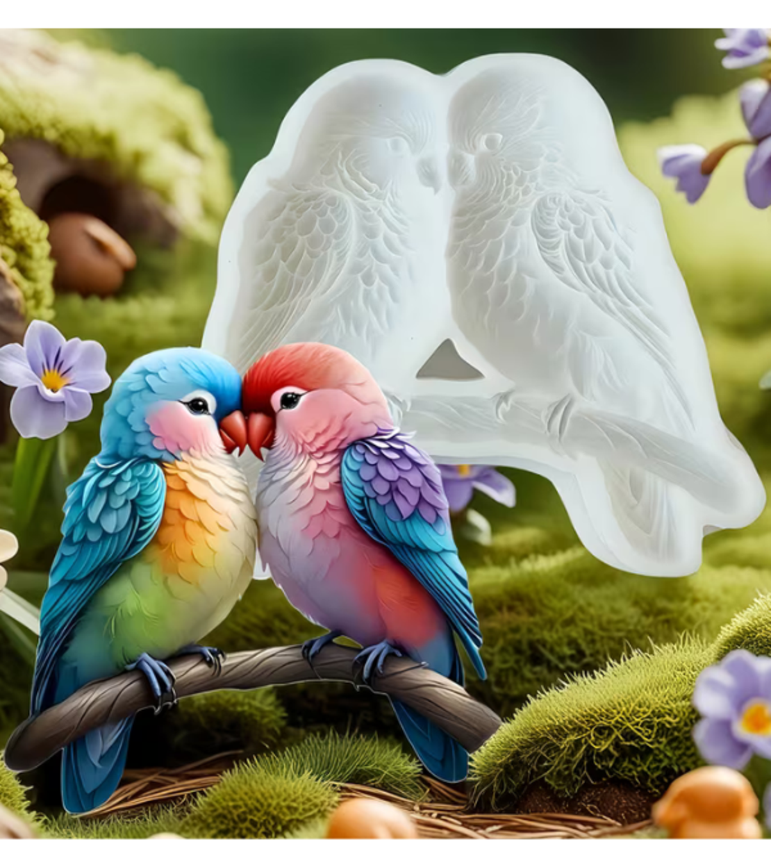 תבנית סיליקון לזוג תוכים – תבנית תלת־ממד לפרויקטים ביצירה ויציקות