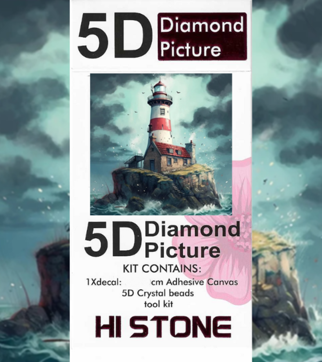 ערכת תמונת יהלומים 5D HI STONE - מגדלור על צוק סוער- 20x20 ס