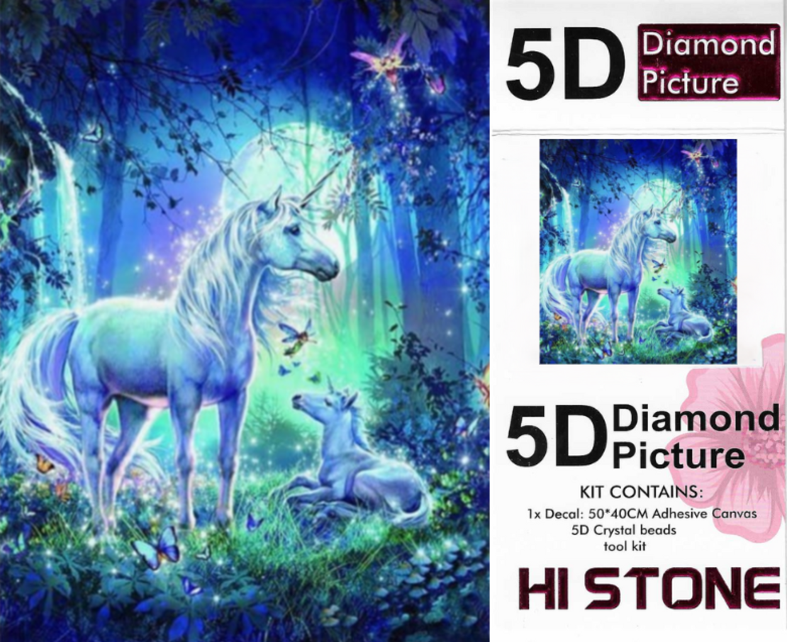 ערכת תמונת יהלומים 5D HI STONE - חד קרן קסום ביער - 50x40 ס
