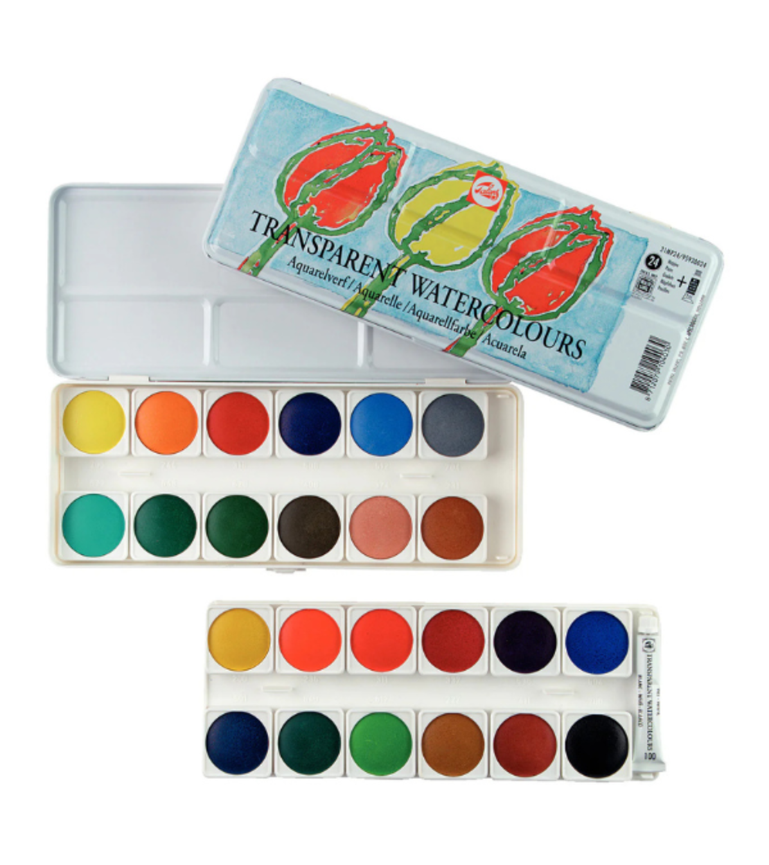 סט צבעי מים שקופים קופסת מתכת 24 צבעים Talens Transparent Watercolors
