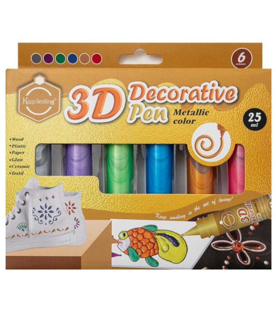 סט צבעי טוליפ תלת מימד מטאליים 3D – 6 צבעים × 25 מ